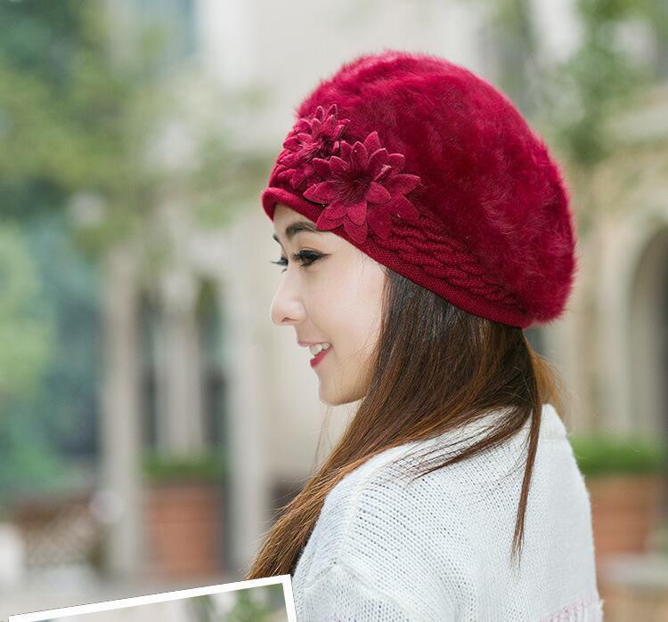 Fur Beret with Flower