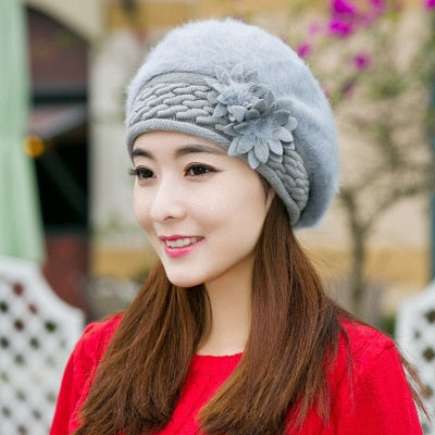 Fur Beret with Flower