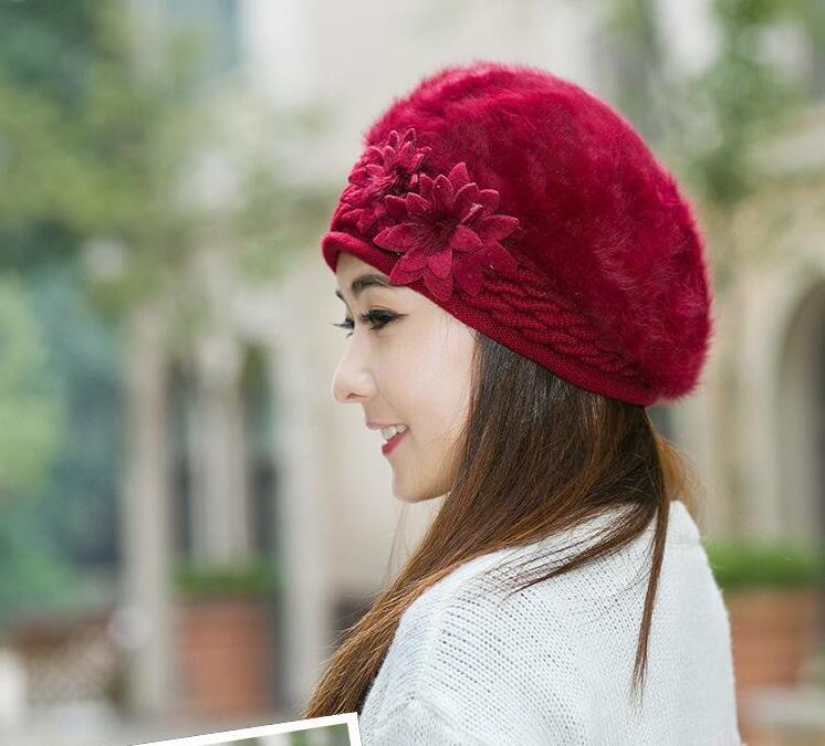Fur Beret with Flower