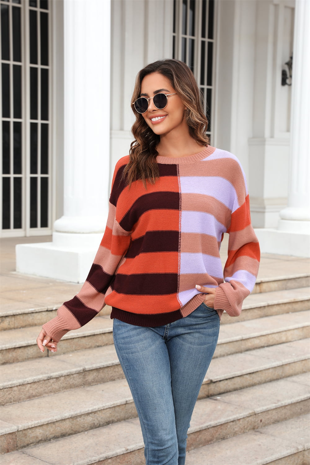 Lined Color Block Sweater