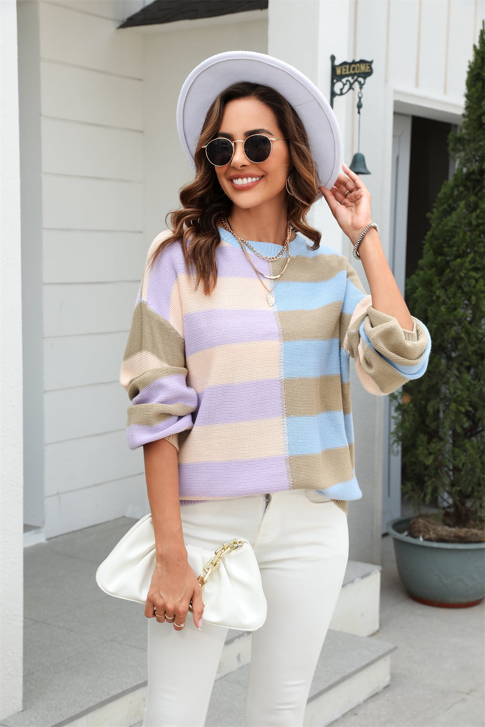 Lined Color Block Sweater