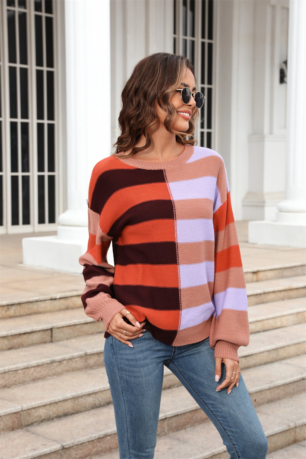 Lined Color Block Sweater