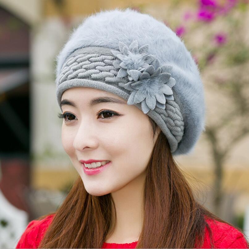 Fur Beret with Flower