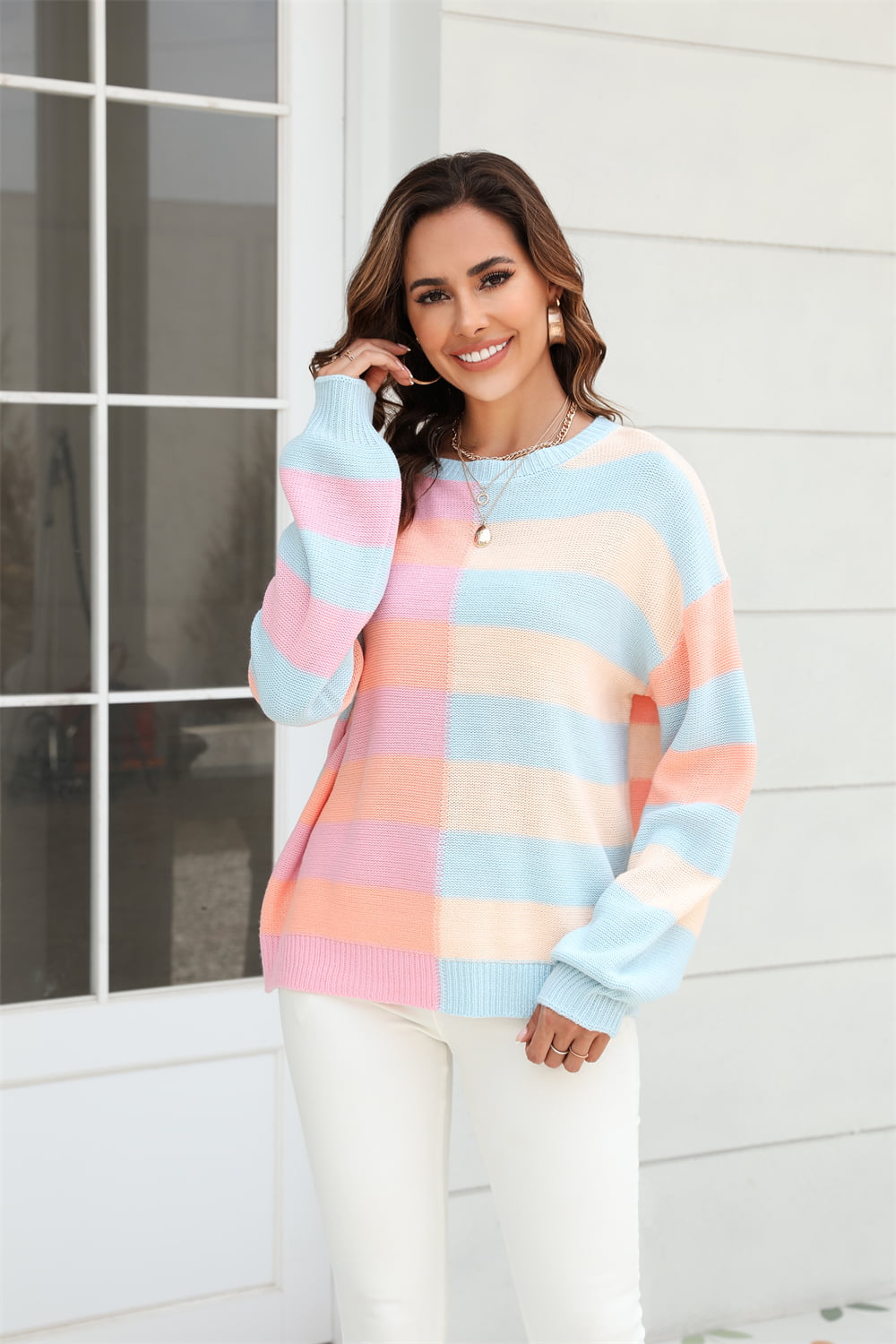Lined Color Block Sweater