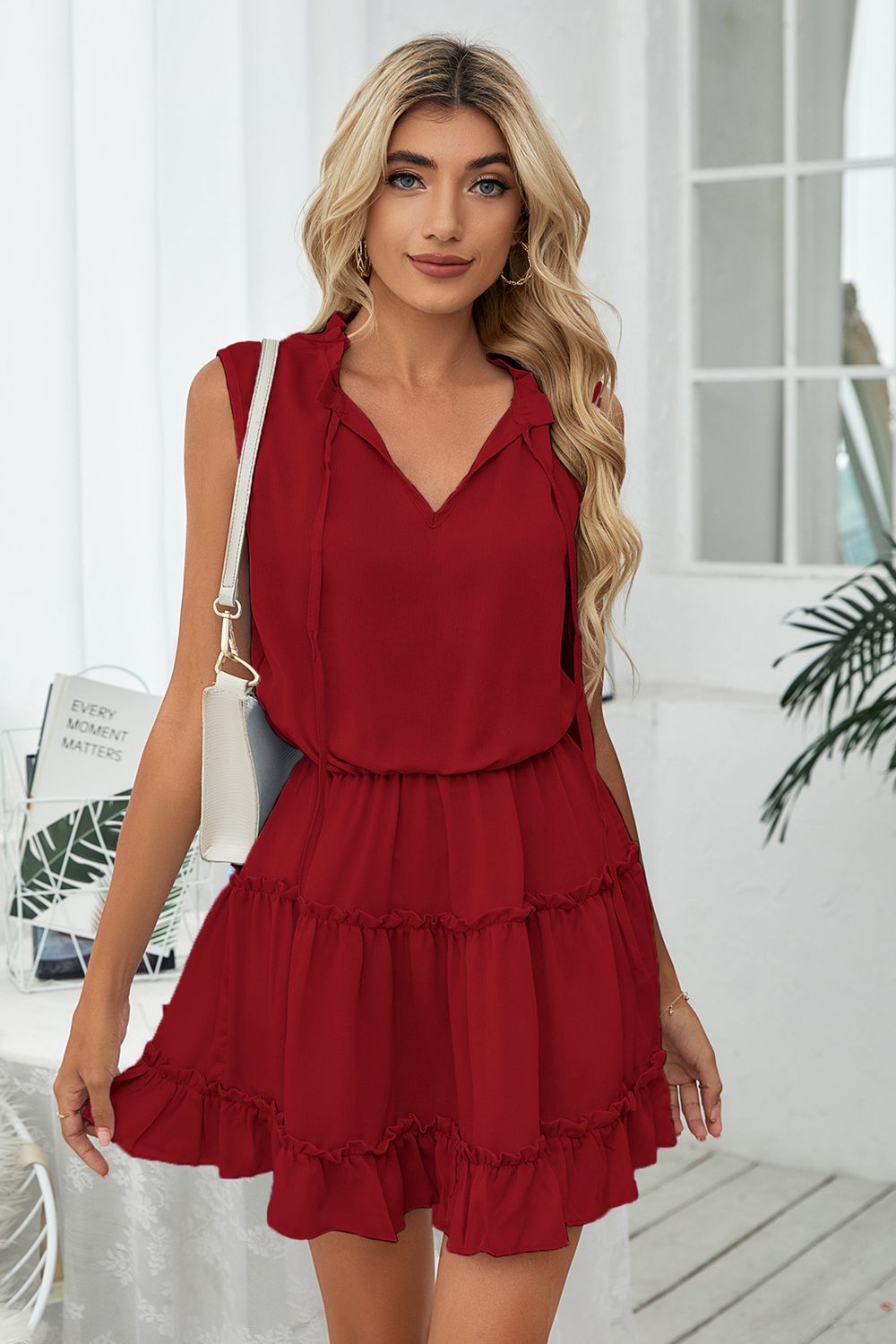 Tie Neck Sleeveless Mini Dress