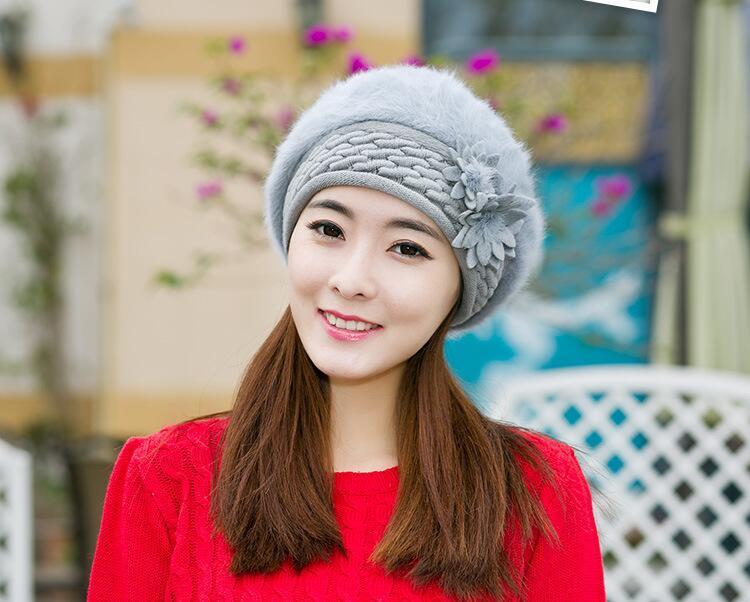 Fur Beret with Flower