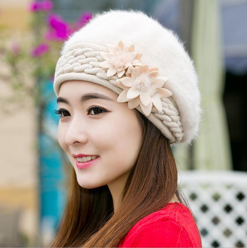 Fur Beret with Flower