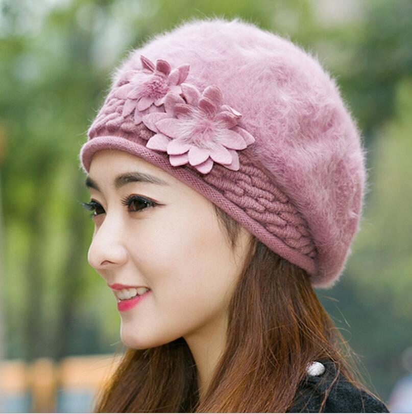 Fur Beret with Flower