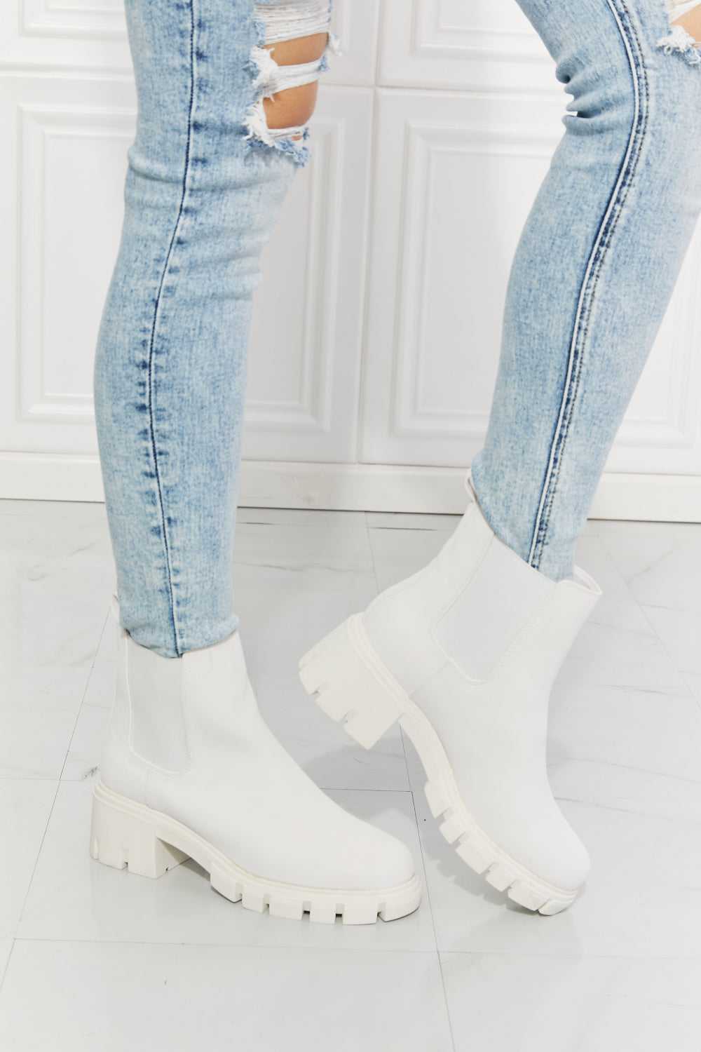 Matte Lug Sole Boots White