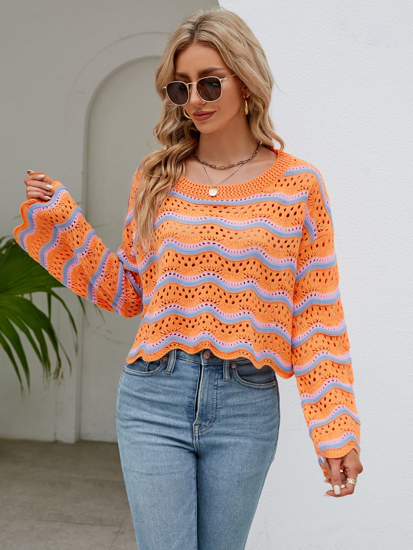 Openwork Flare Knit Top