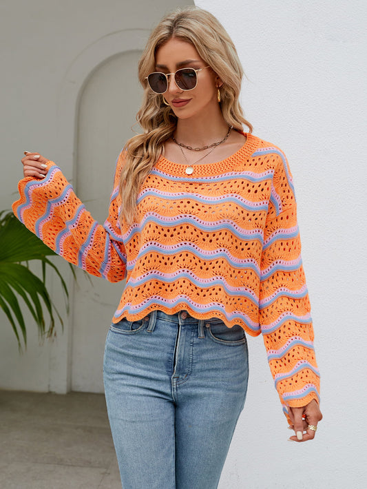 Openwork Flare Knit Top