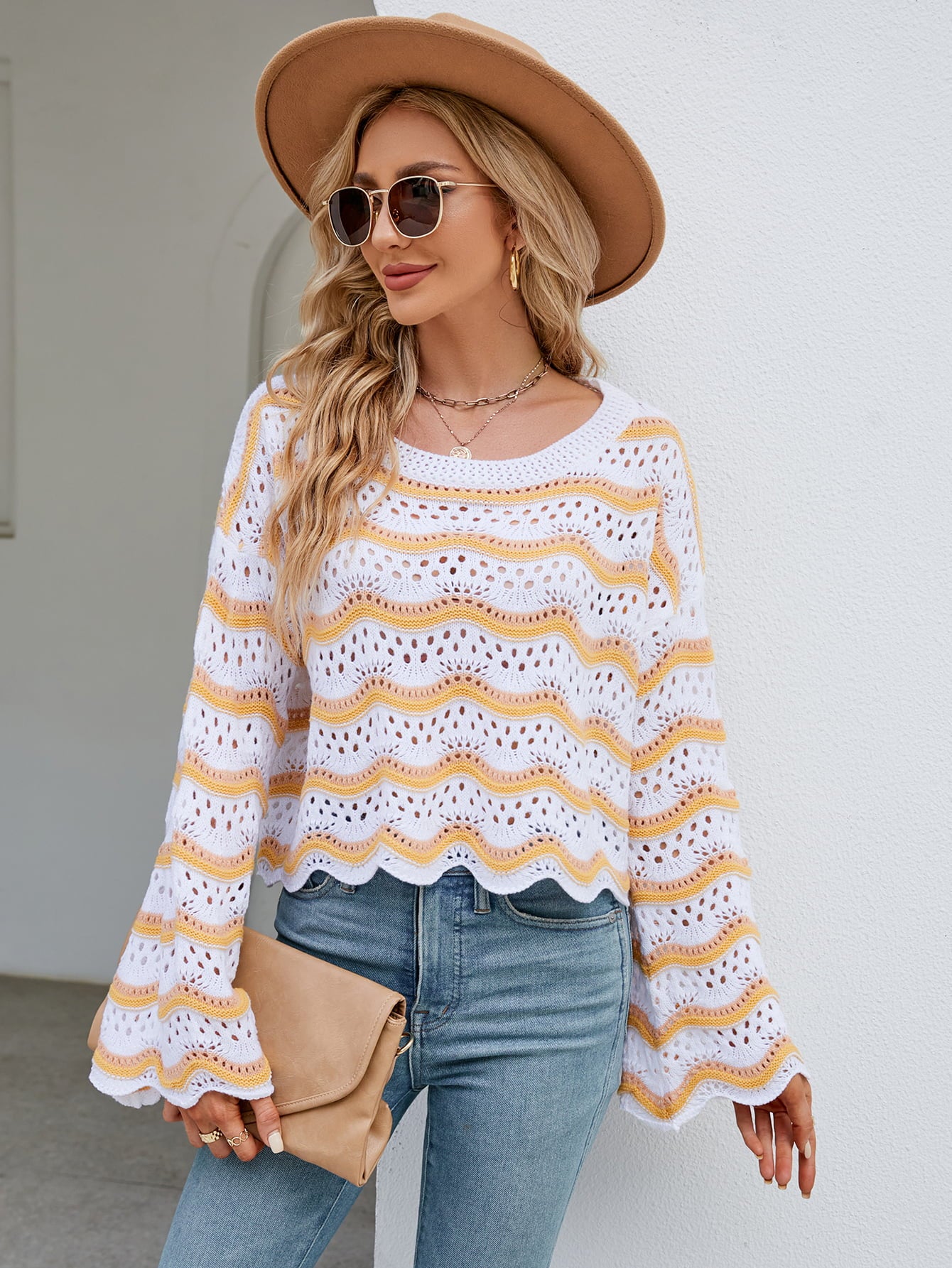 Openwork Flare Knit Top