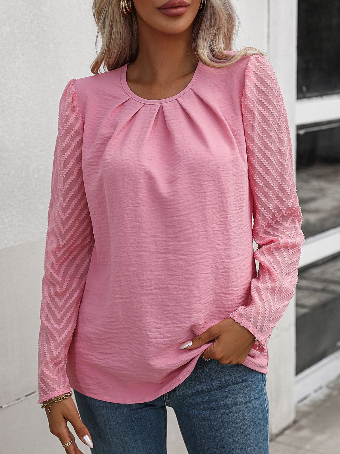 Round Neck Puff Sleeve Blouse