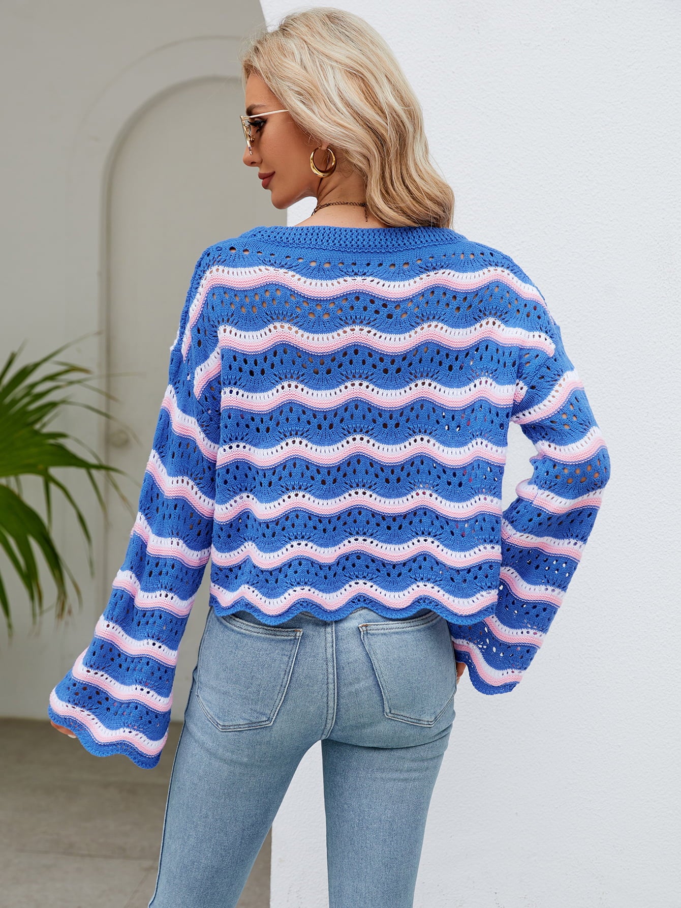 Openwork Flare Knit Top