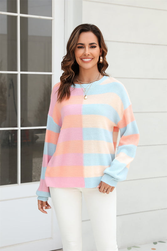 Lined Color Block Sweater