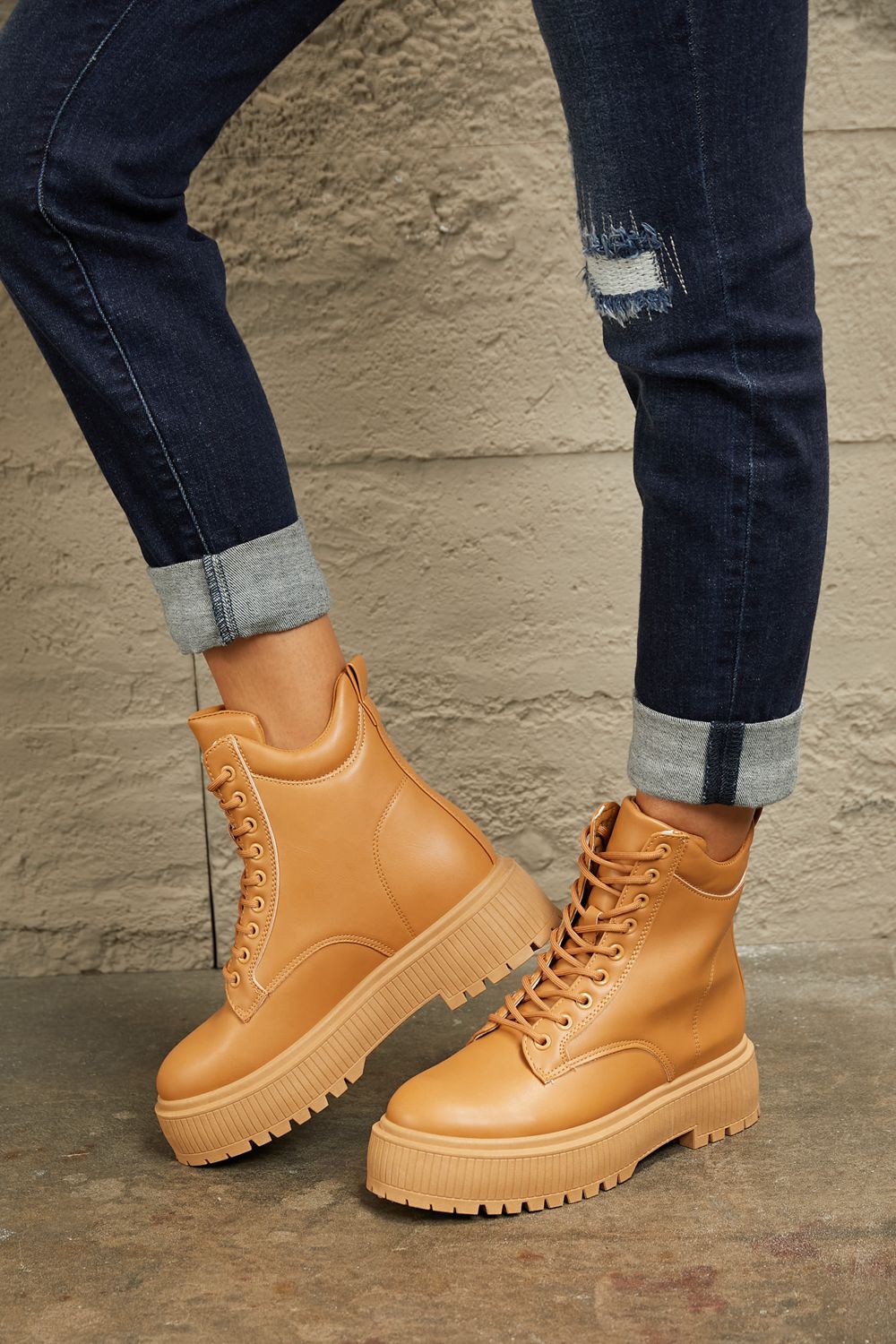 Platform Combat Boots Caramel