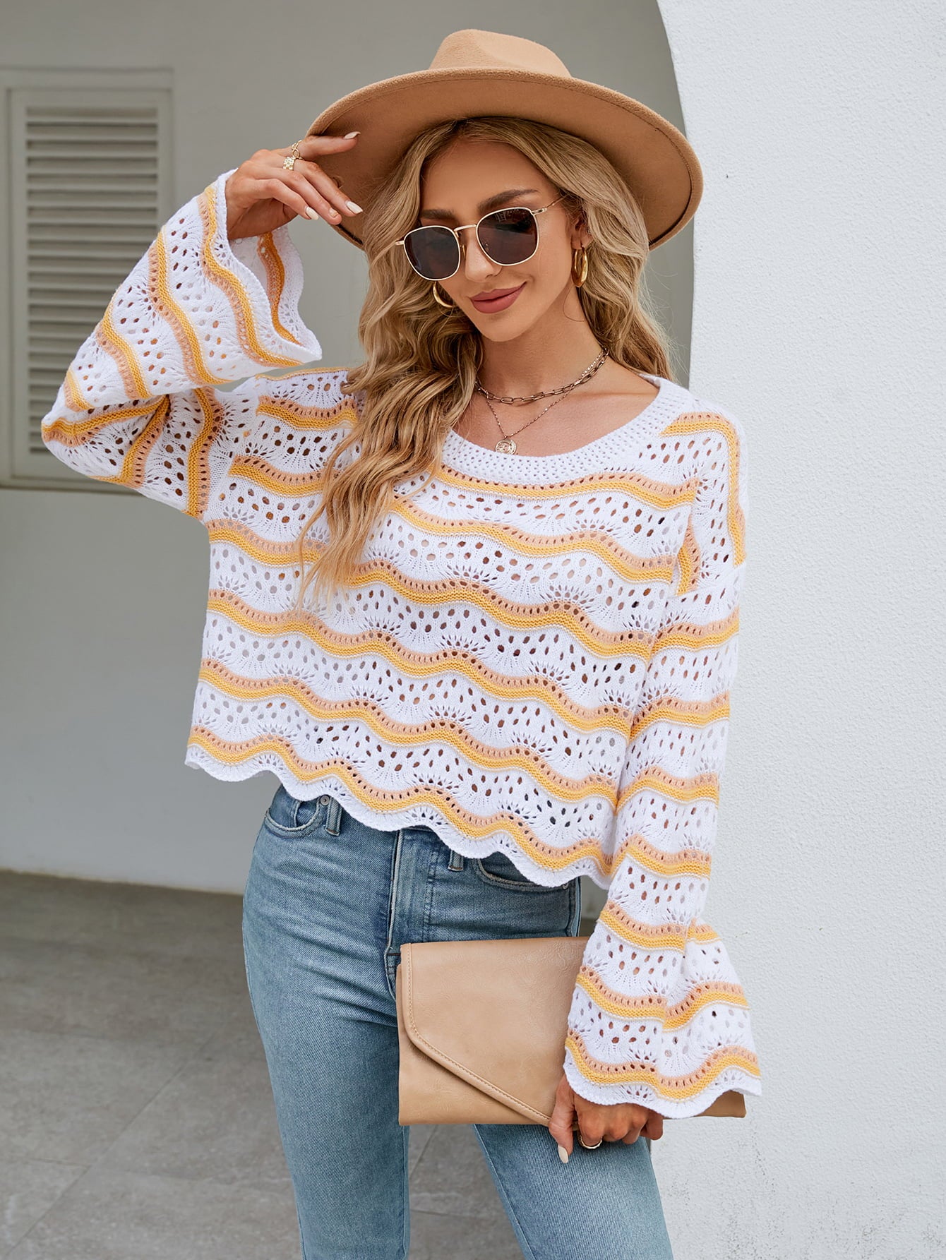 Openwork Flare Knit Top