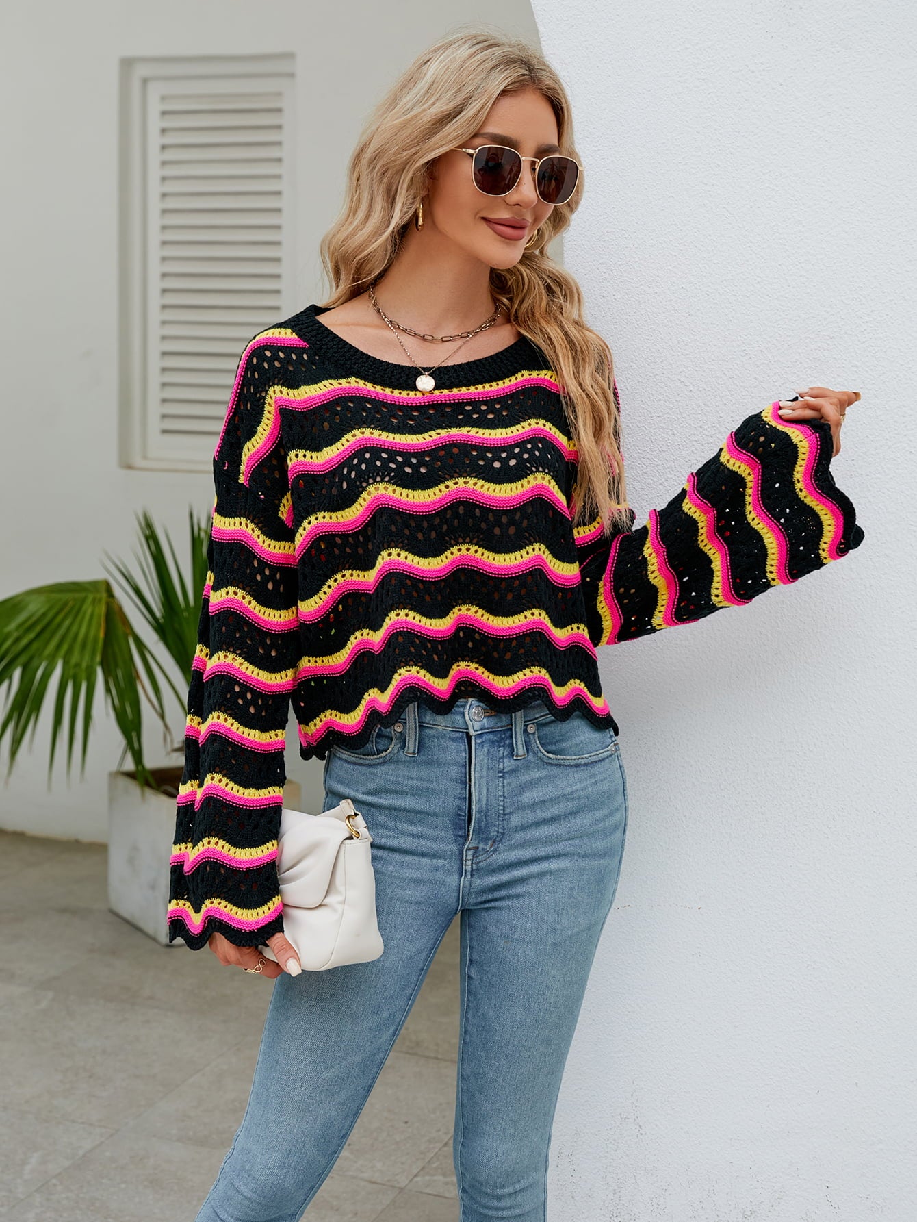 Openwork Flare Knit Top