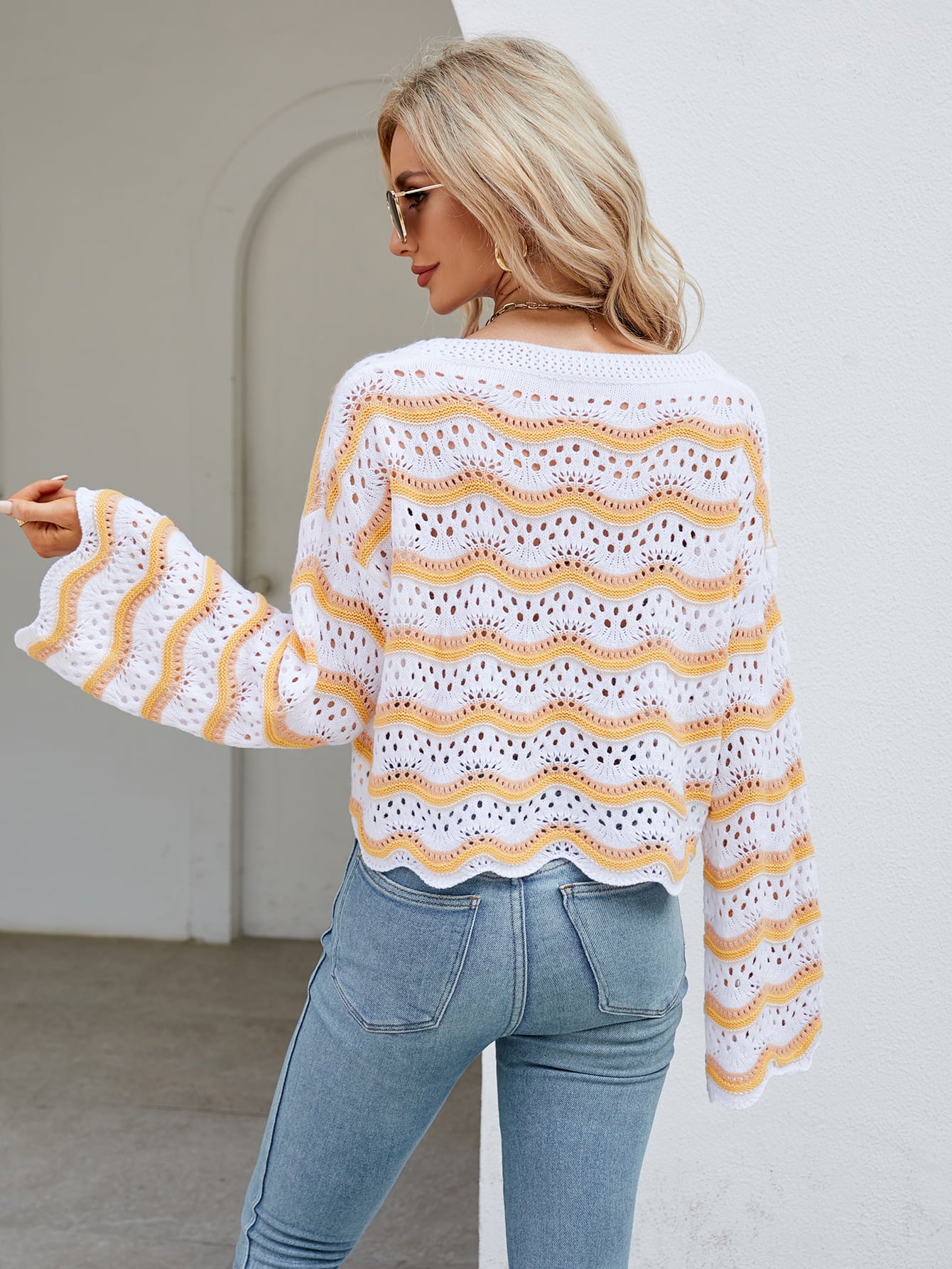 Openwork Flare Knit Top