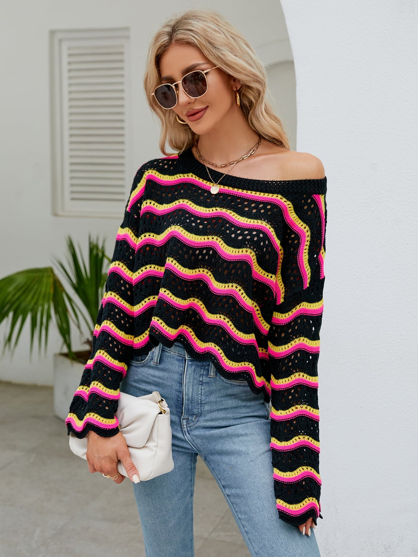 Openwork Flare Knit Top