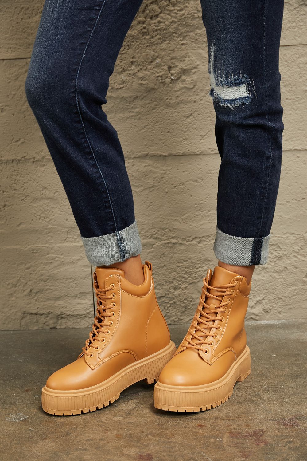 Platform Combat Boots Caramel