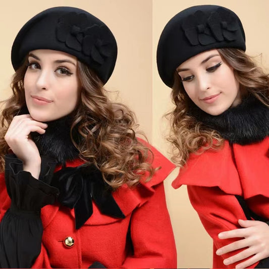 Wool Beret with Flower