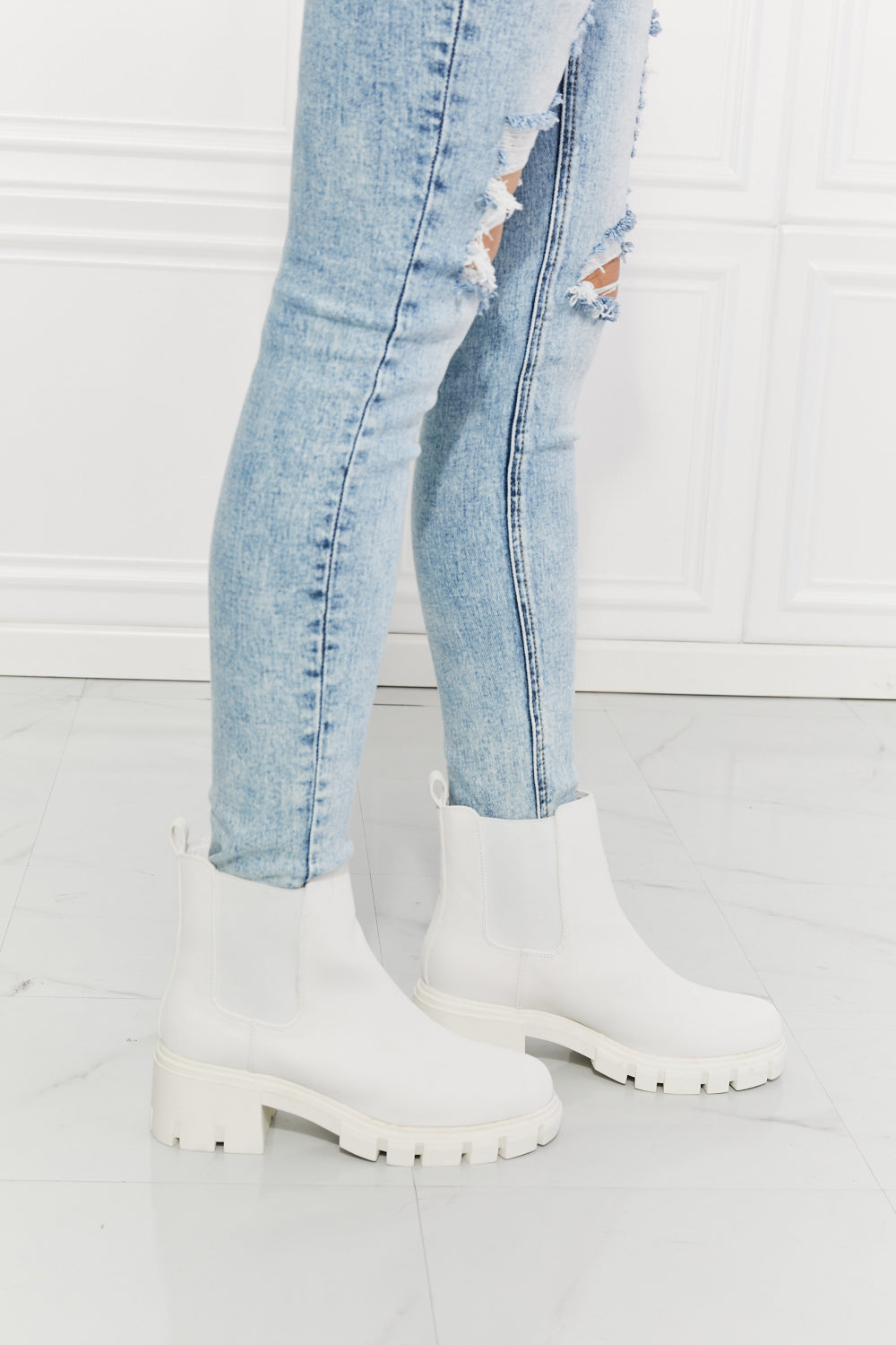 Matte Lug Sole Boots White