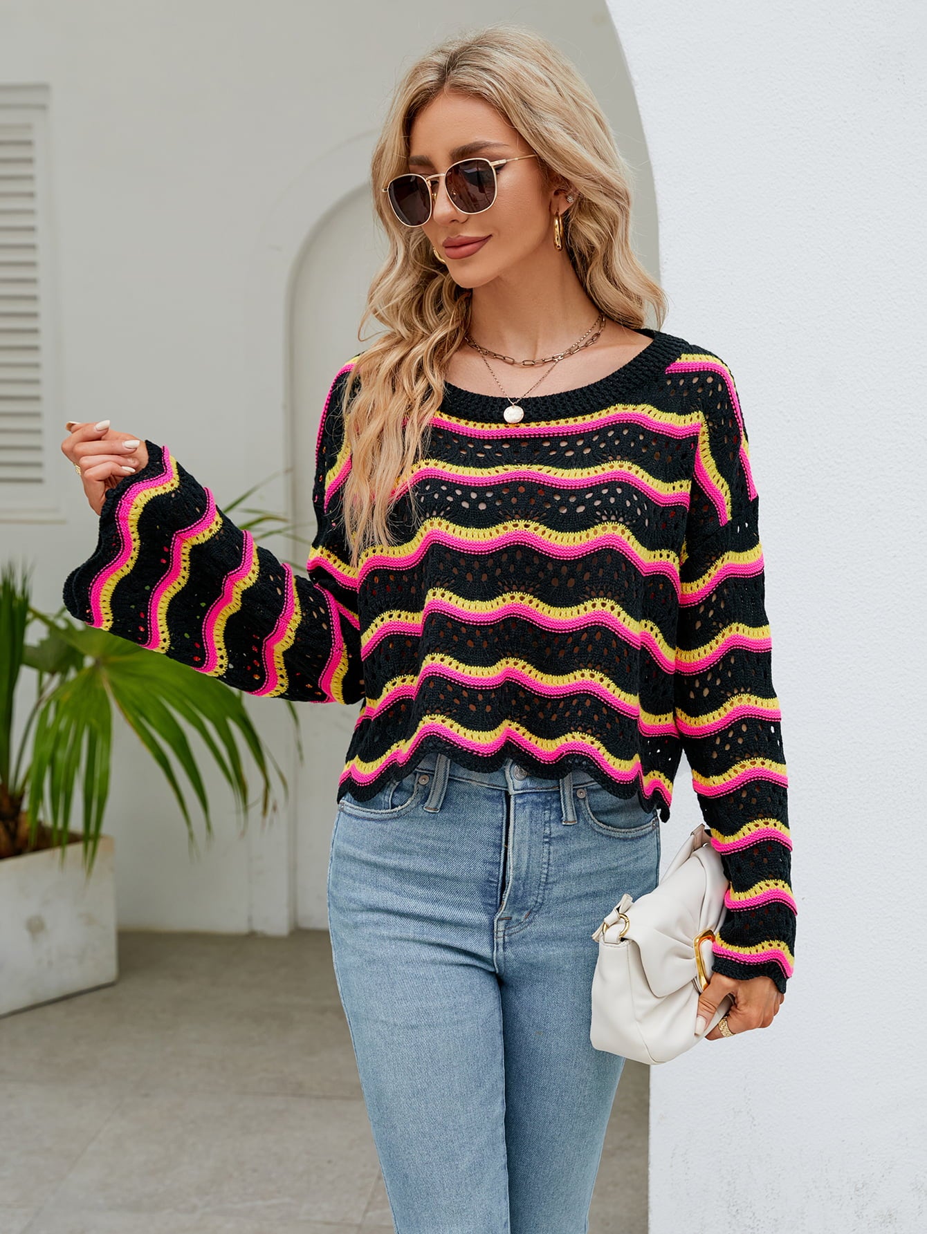 Openwork Flare Knit Top