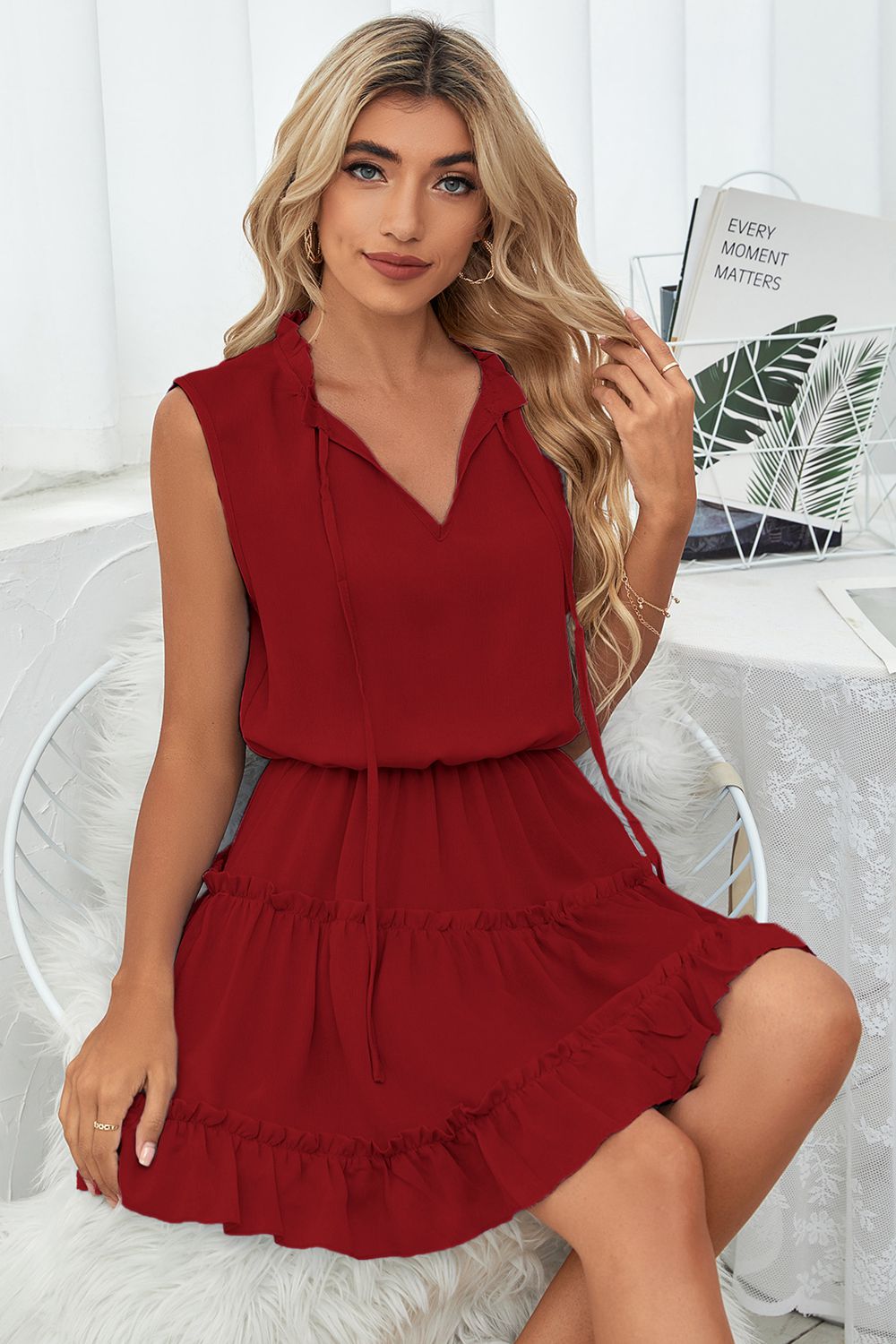 Tie Neck Sleeveless Mini Dress