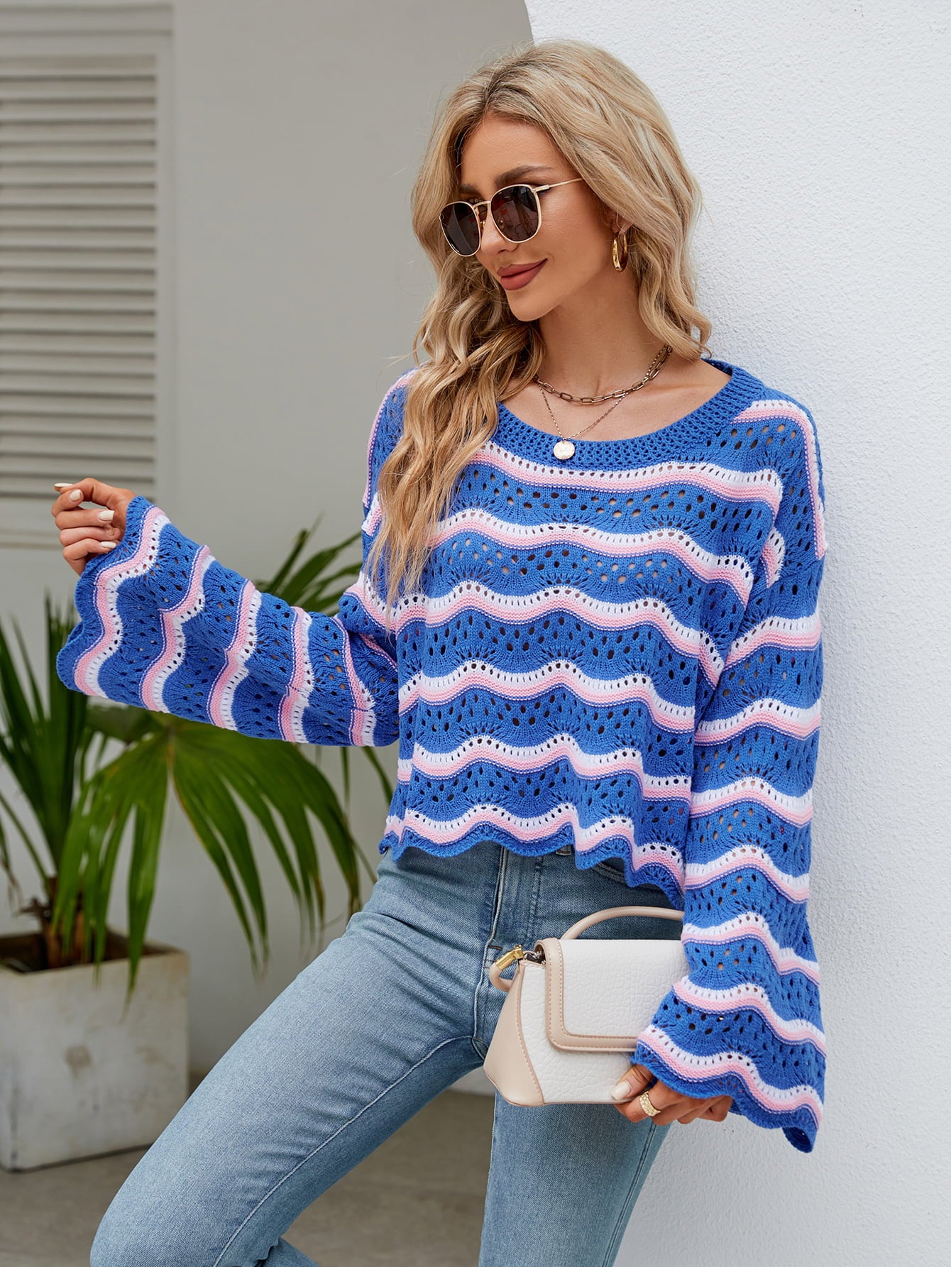 Openwork Flare Knit Top