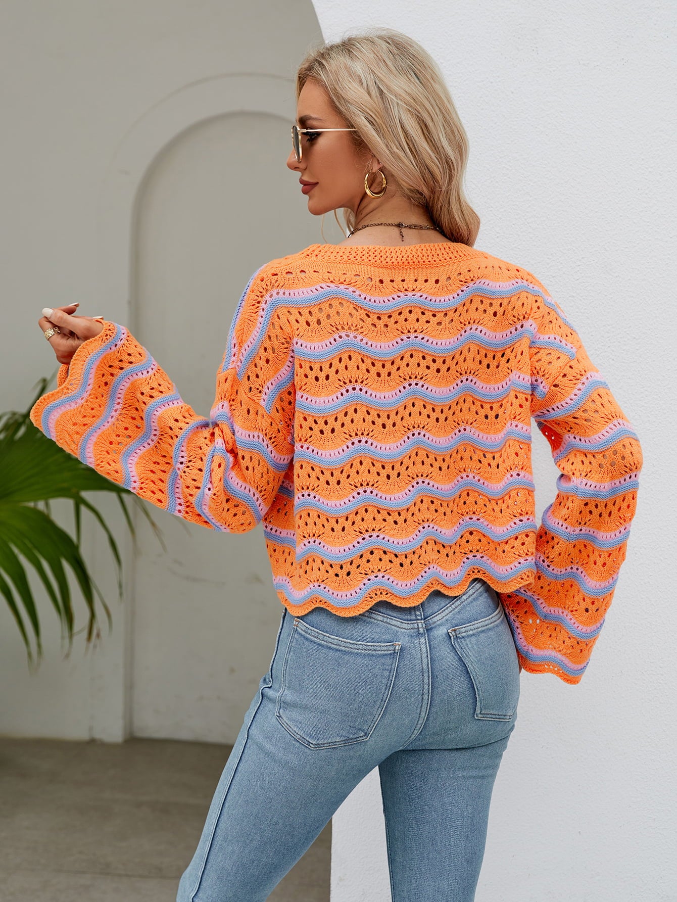 Openwork Flare Knit Top