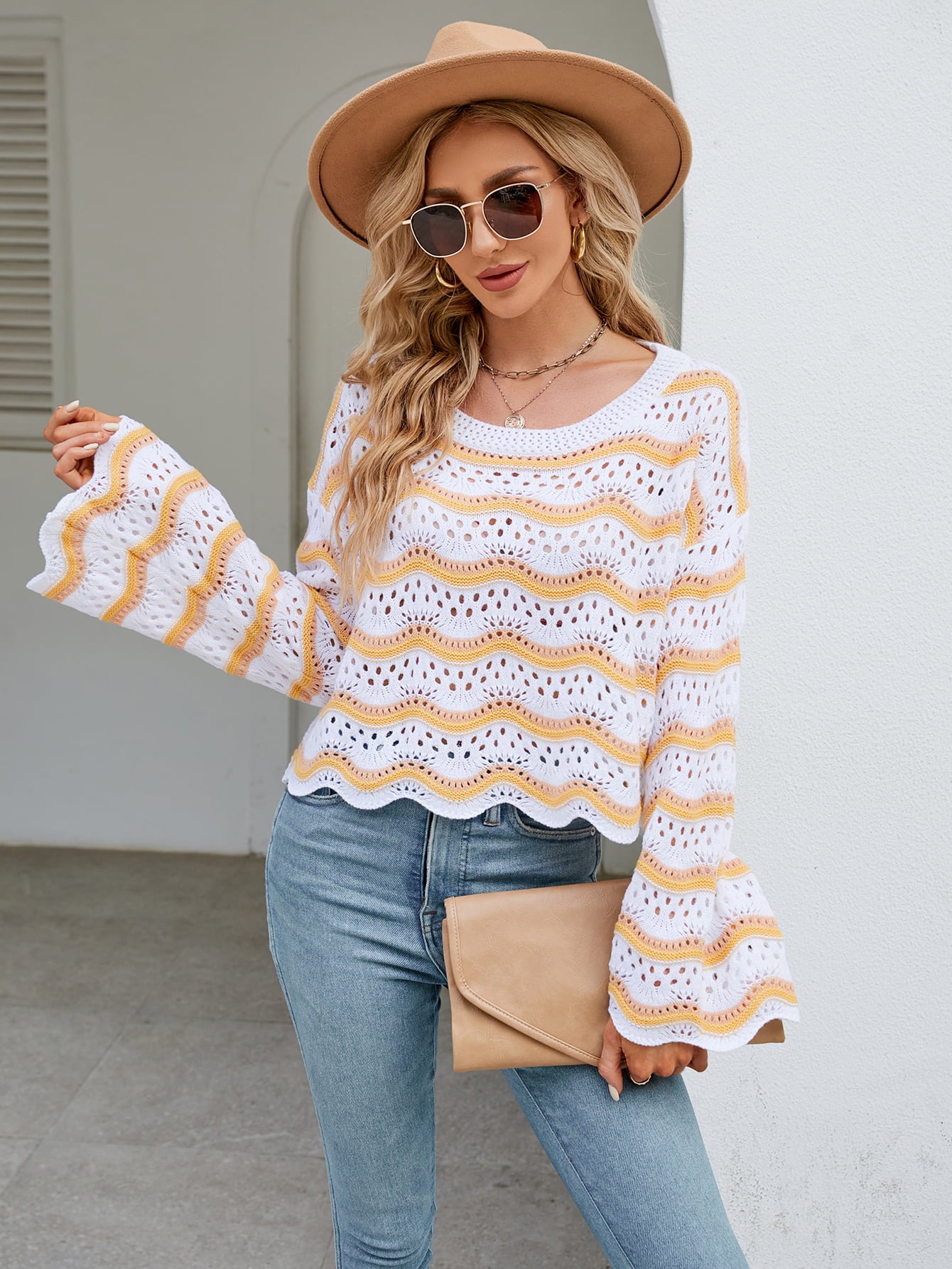 Openwork Flare Knit Top